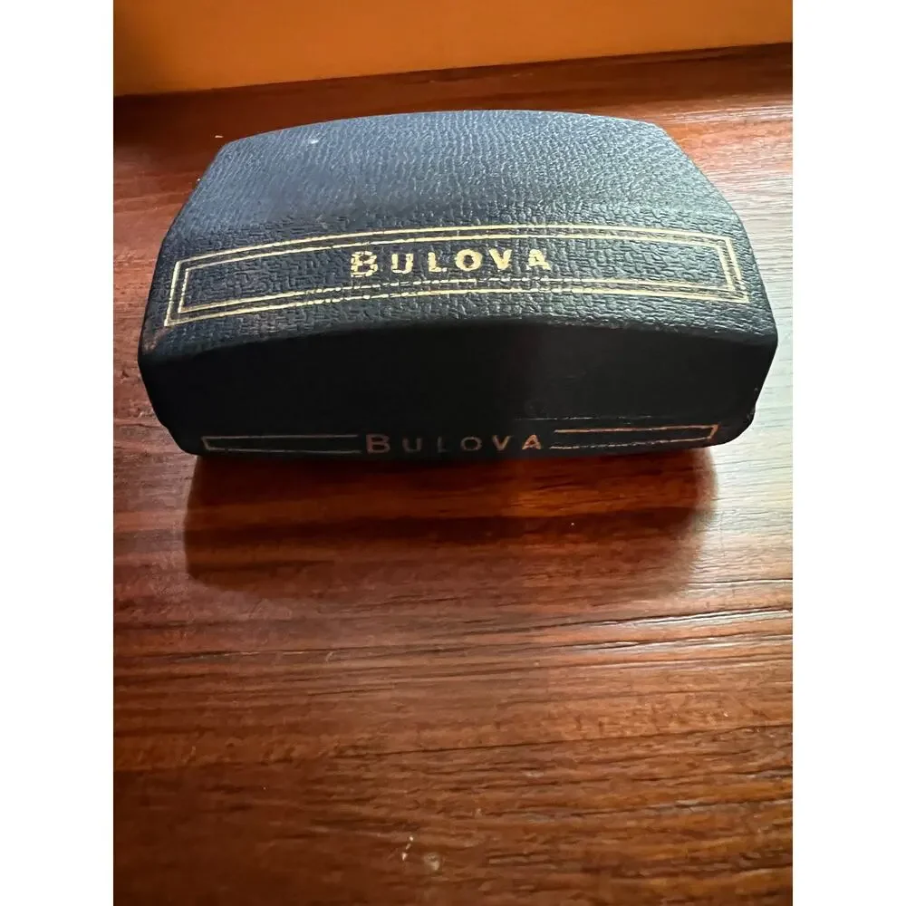 Vintage Bulova Fifth Avenue New York Blue Velvet Watch Box Empty Display Case